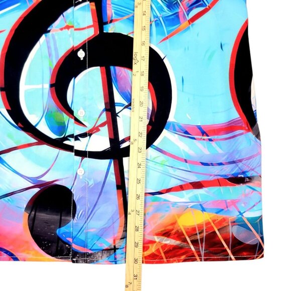 Mens 1XL Button-Up Short-Sleeve Vibrant Music Note Multicolor Abstract Print - Picture 9 of 12